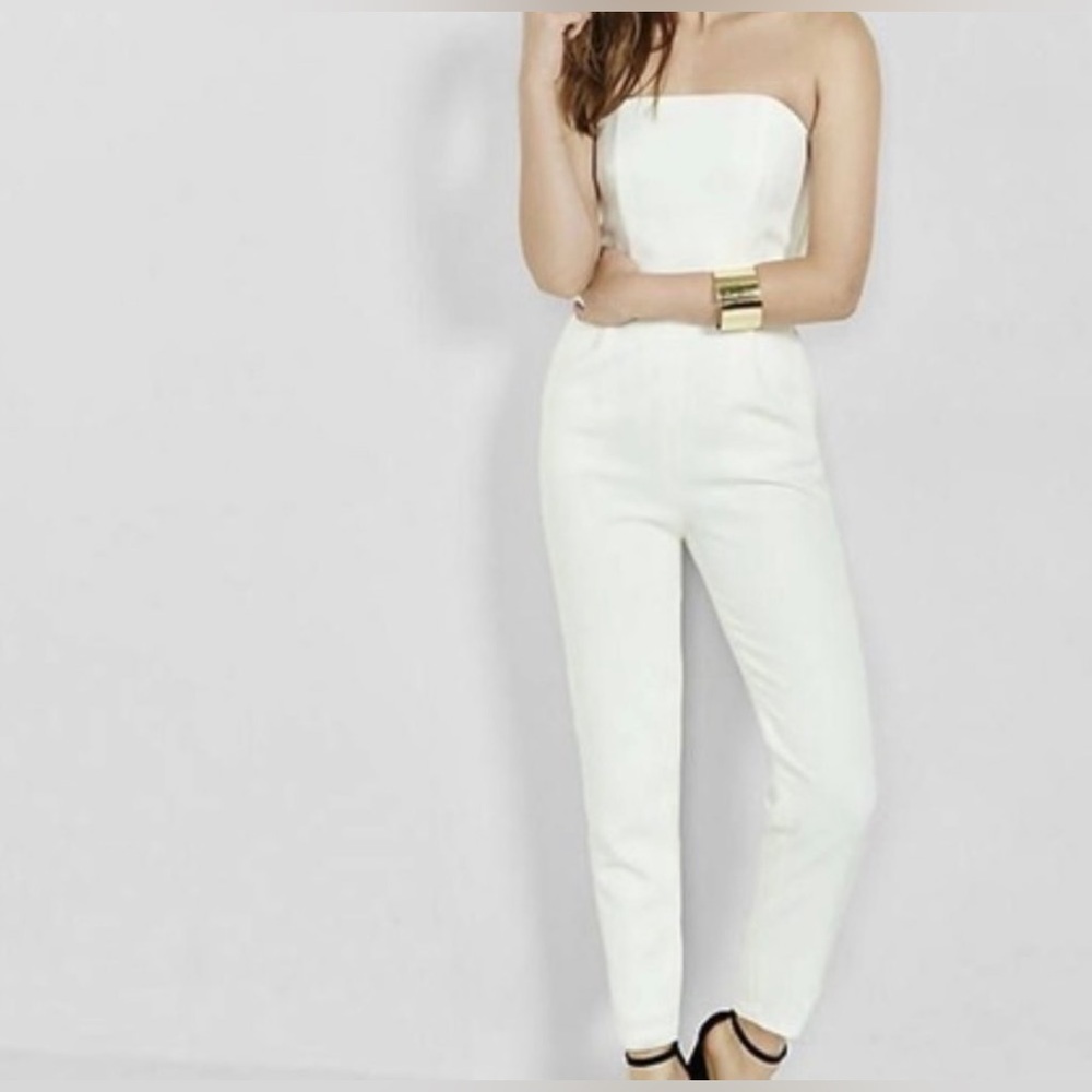 Expeess ivory strapless jumpsuit